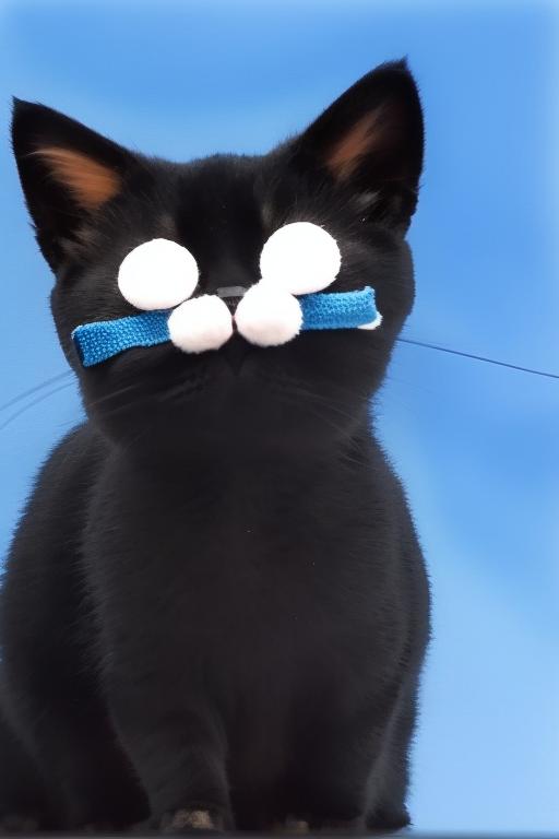Black kitten in blue onesie